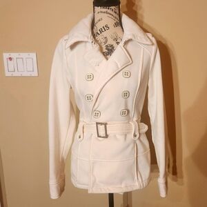 Women's Double-Breasted Belted Jacket - Cream, size medium